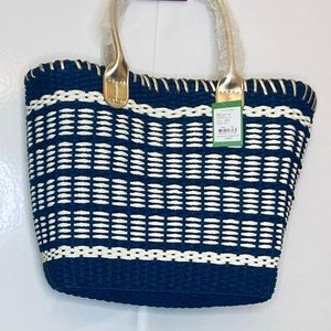 Lilly Pulitzer Coastal Straw Tote NWT blue gold